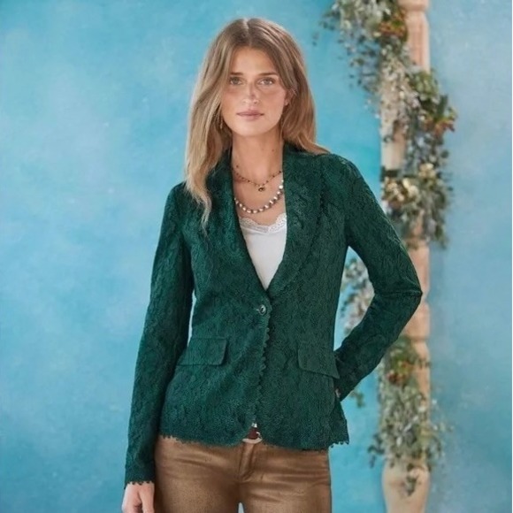 NEW!! SUNDANCE Emerald Green Verde Lace Blazer Jacket Coquette Lacey X-Small